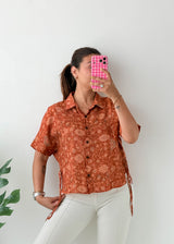 Size S-M Rust Floral Tie-Side Shirt