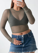 Size XS-S Olive Green Sheer Mesh Crop Top