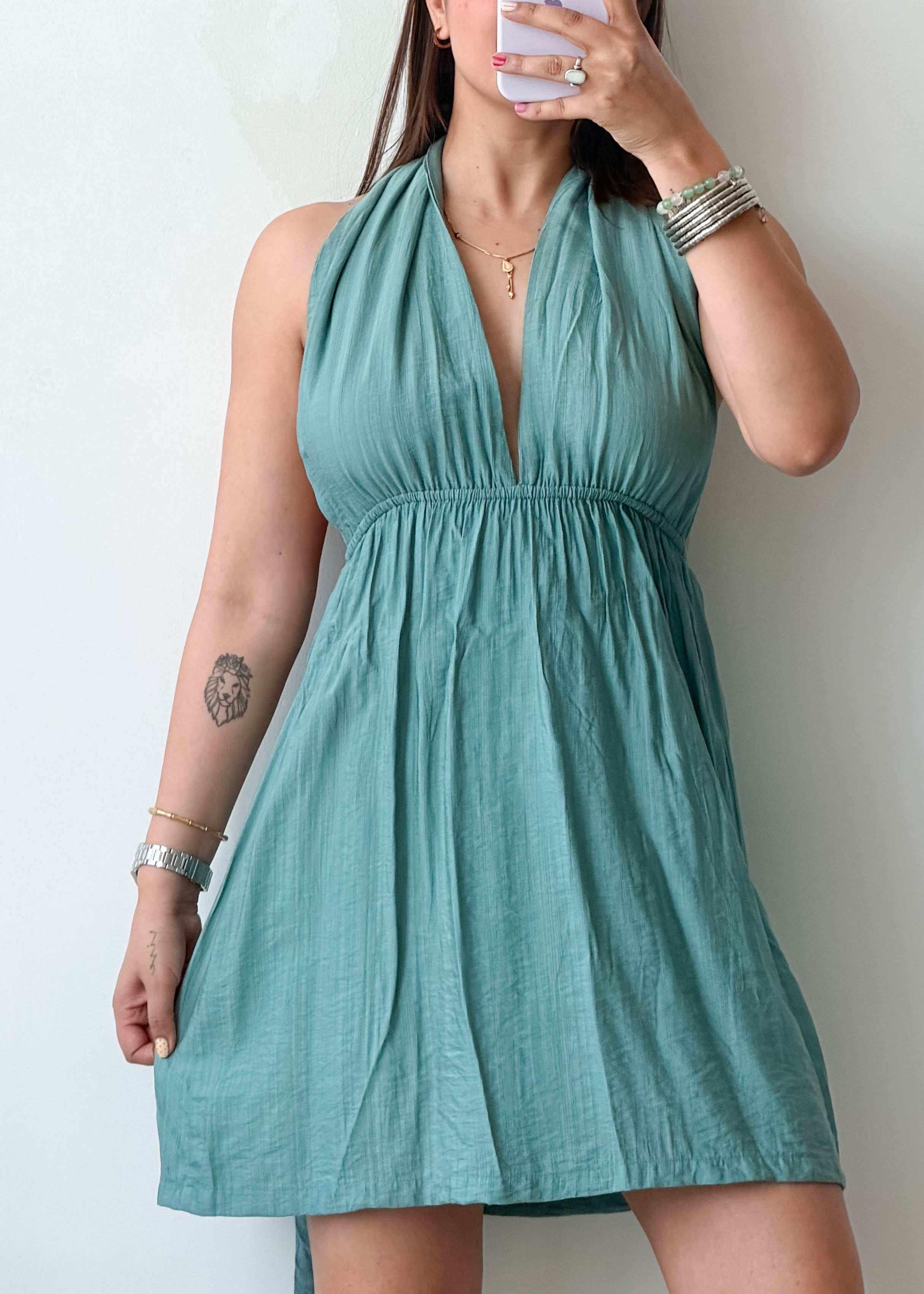 Size XS-S Teal Halter Neck Mini Dress