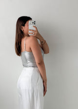 Size M-L Silver Metallic Cami Bodysuit