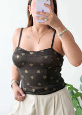 Size S-M, Black Sheer Heart Mesh Top
