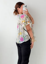 Size S-M White Floral Ruffle Top