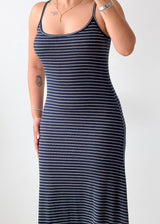 Size S-M Navy & White Striped Ribbed Midi Dress