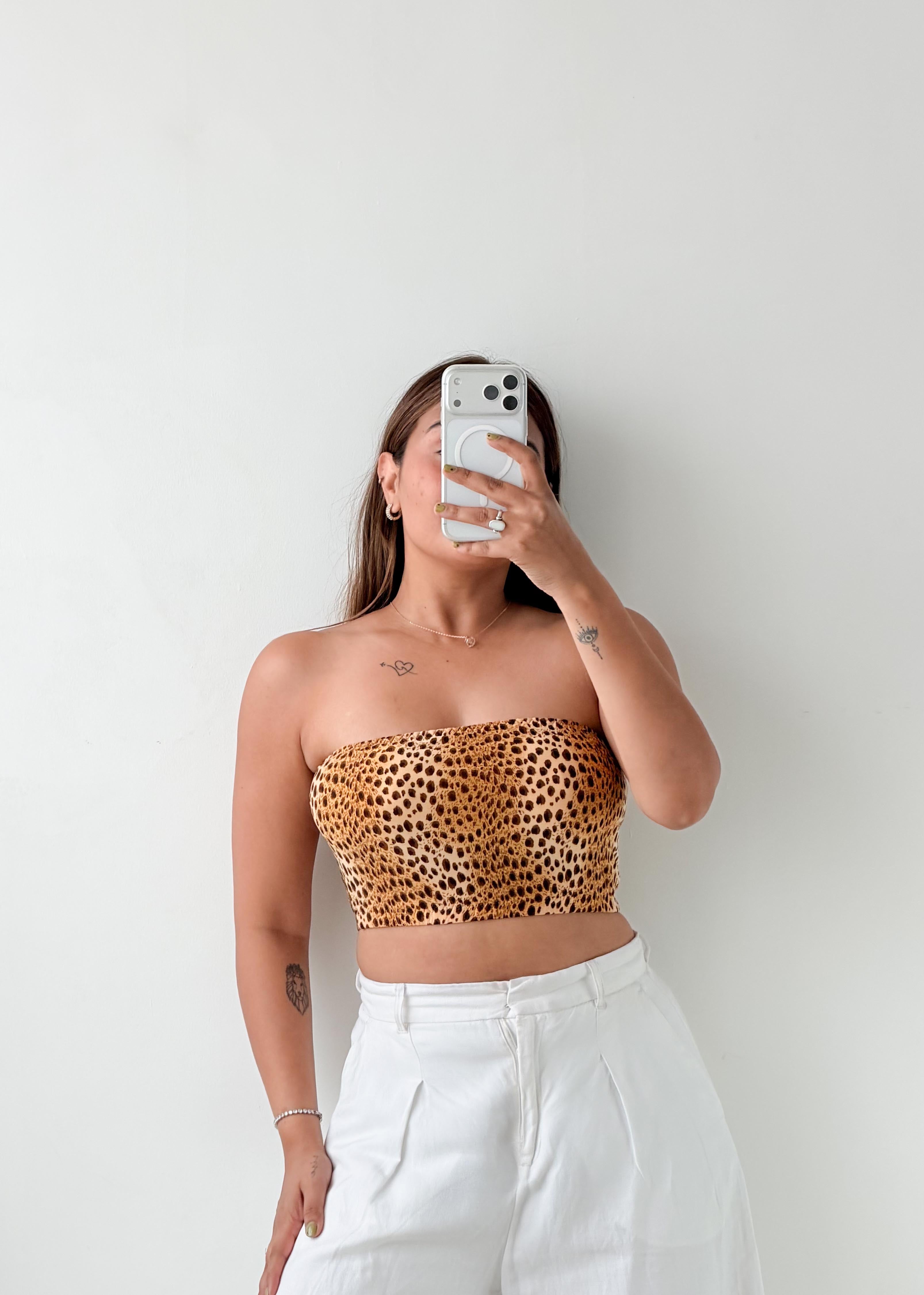 Size XS-S Leopard Print Bandeau Crop Top