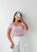Size XS-S Lilac Ruched Crop Top