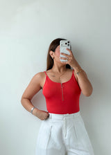 Size S-M Red Zip Front Bodysuit