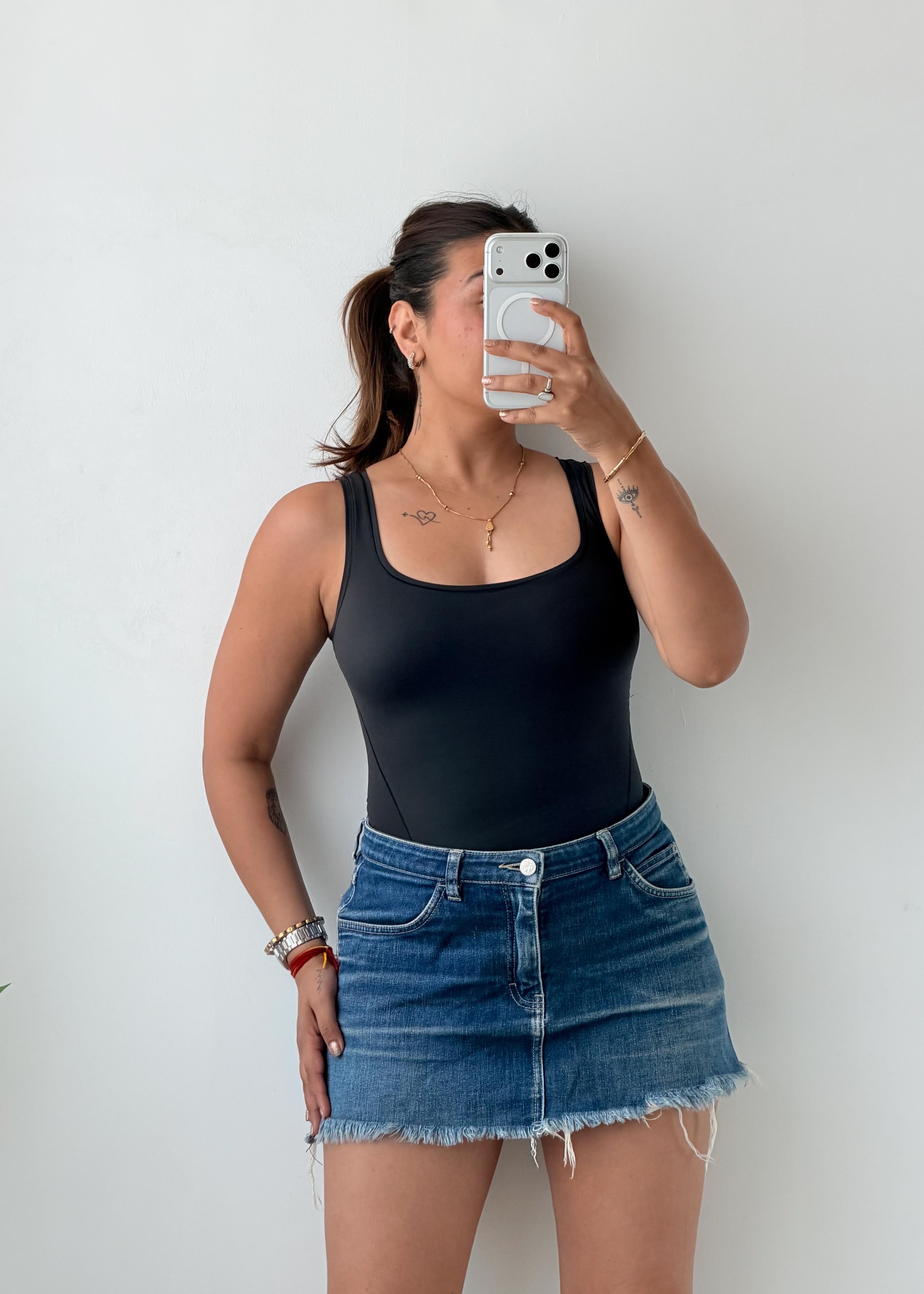 Size XS-S Black Square Neck Bodysuit