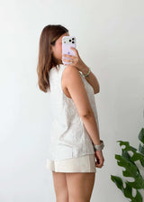 Size M-L, Silver Sequin Cut-Out Top
