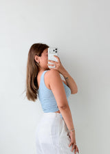 Size XS-S Light Blue Eyelet Tie-Side Crop Top