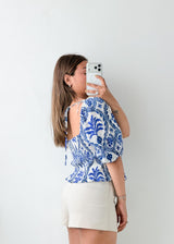 Size L-XL Blue Floral Peplum Top