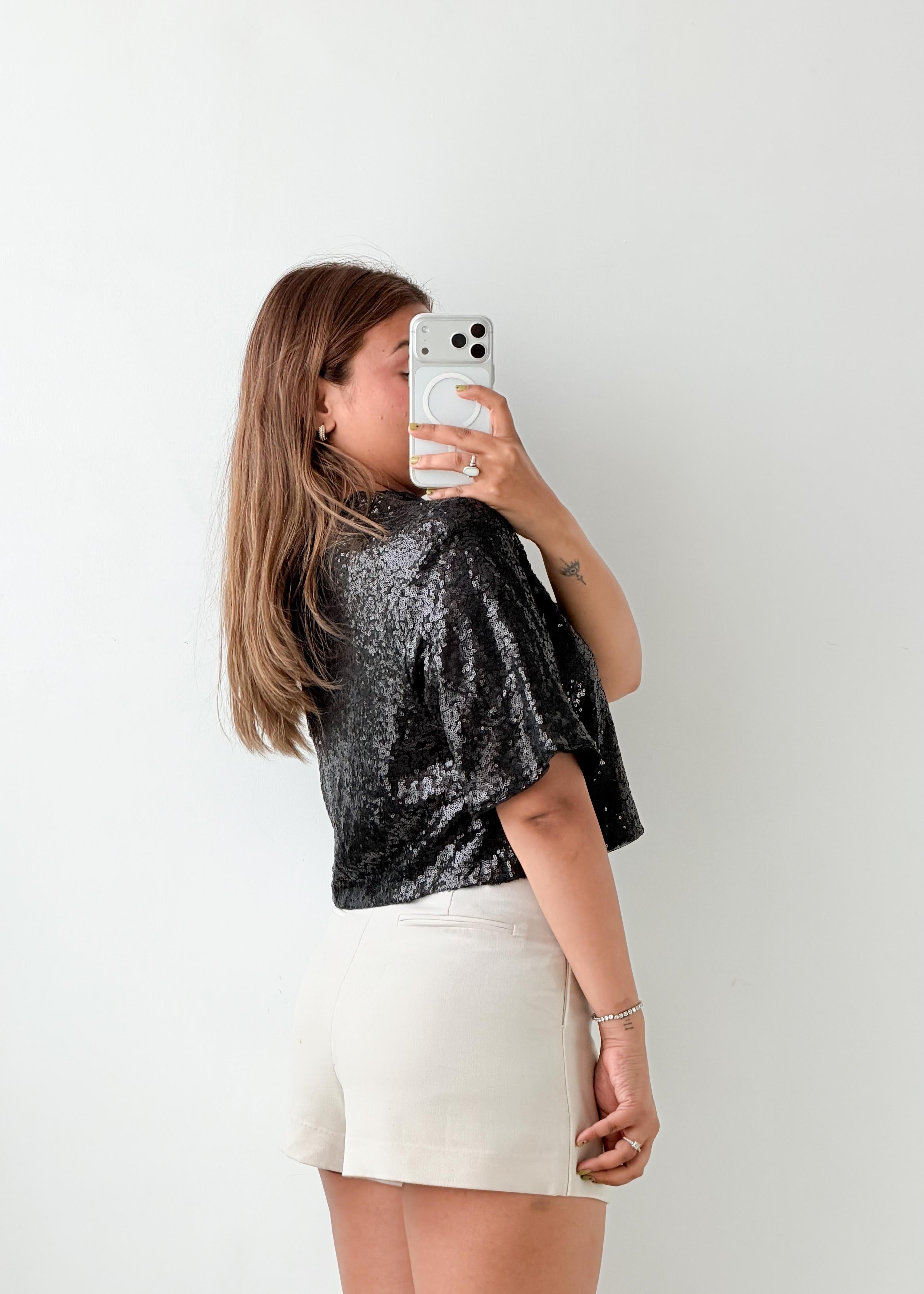 Size S-M Black Sequin Crop Top