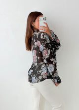 Size XS-S Black Floral Sheer Top