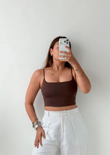 Size XS Brown Square Neck Crop Top