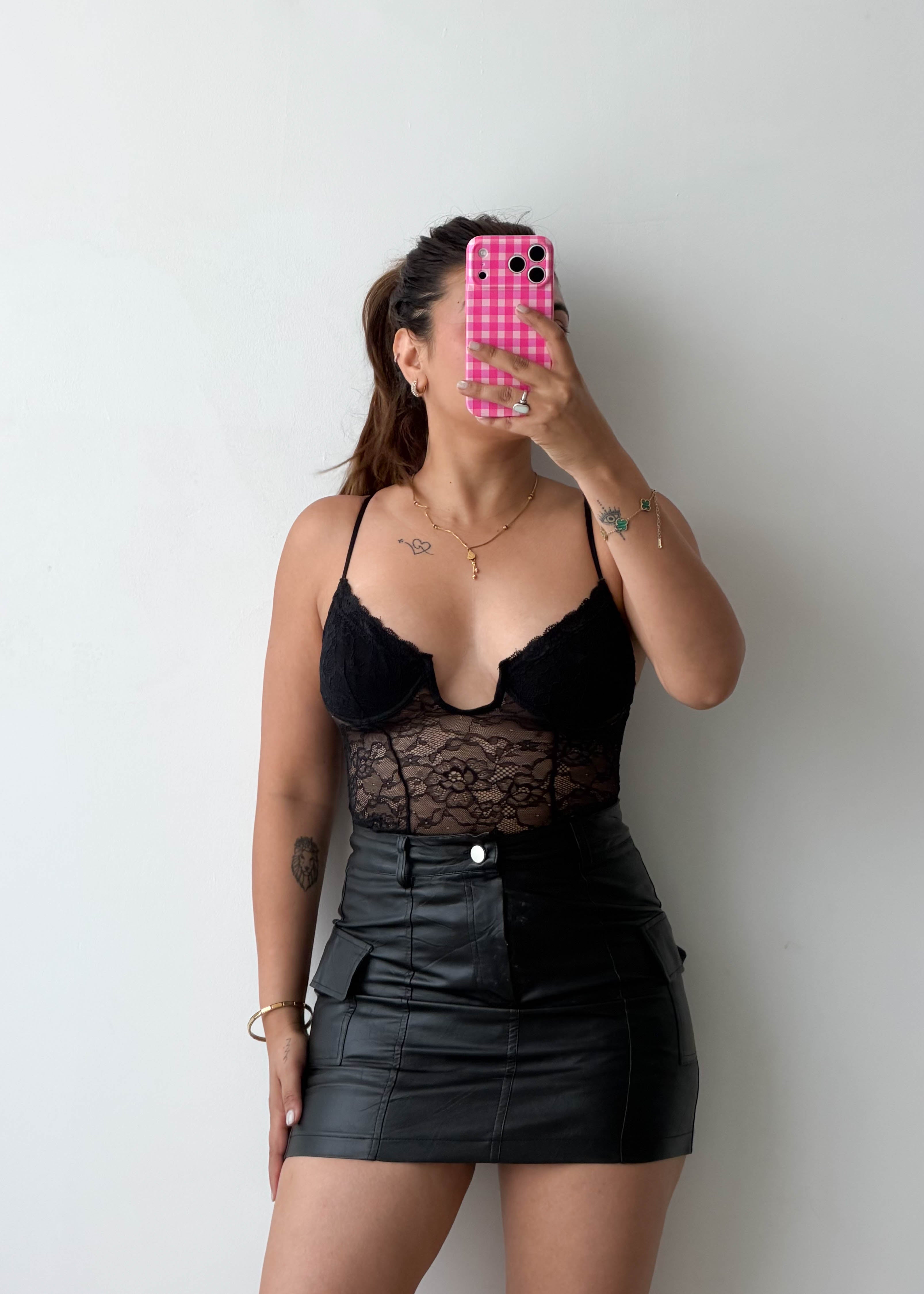 Size XS-S Black Lace Corset Bodysuit