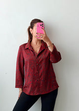 Size S-M Maroon Abstract Print Shirt Top