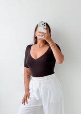 Size XS-S Dark Brown Wrap Top