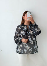 Size S-M Black Floral Sheer Top