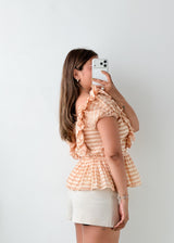 Size XS-S Peach Gingham Peplum Top