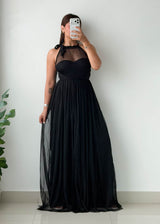 Size XS-S Black Mesh Neck Maxi Dress
