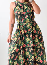 Size M-L Black Floral Halter Maxi Dress