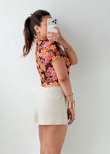 Size XS-S Brown Floral Mesh Mock Neck Top