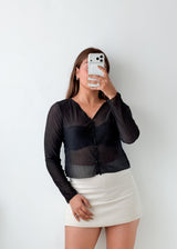 Size S-M Black Sheer Button Top
