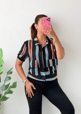 Size XS-S Multicolor Striped Crop Shirt