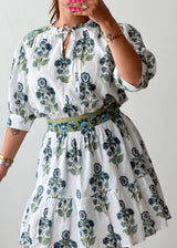 Size M-L White & Sage Floral Tiered Mini Dress