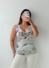 Size M-L Grey Abstract Mesh Top