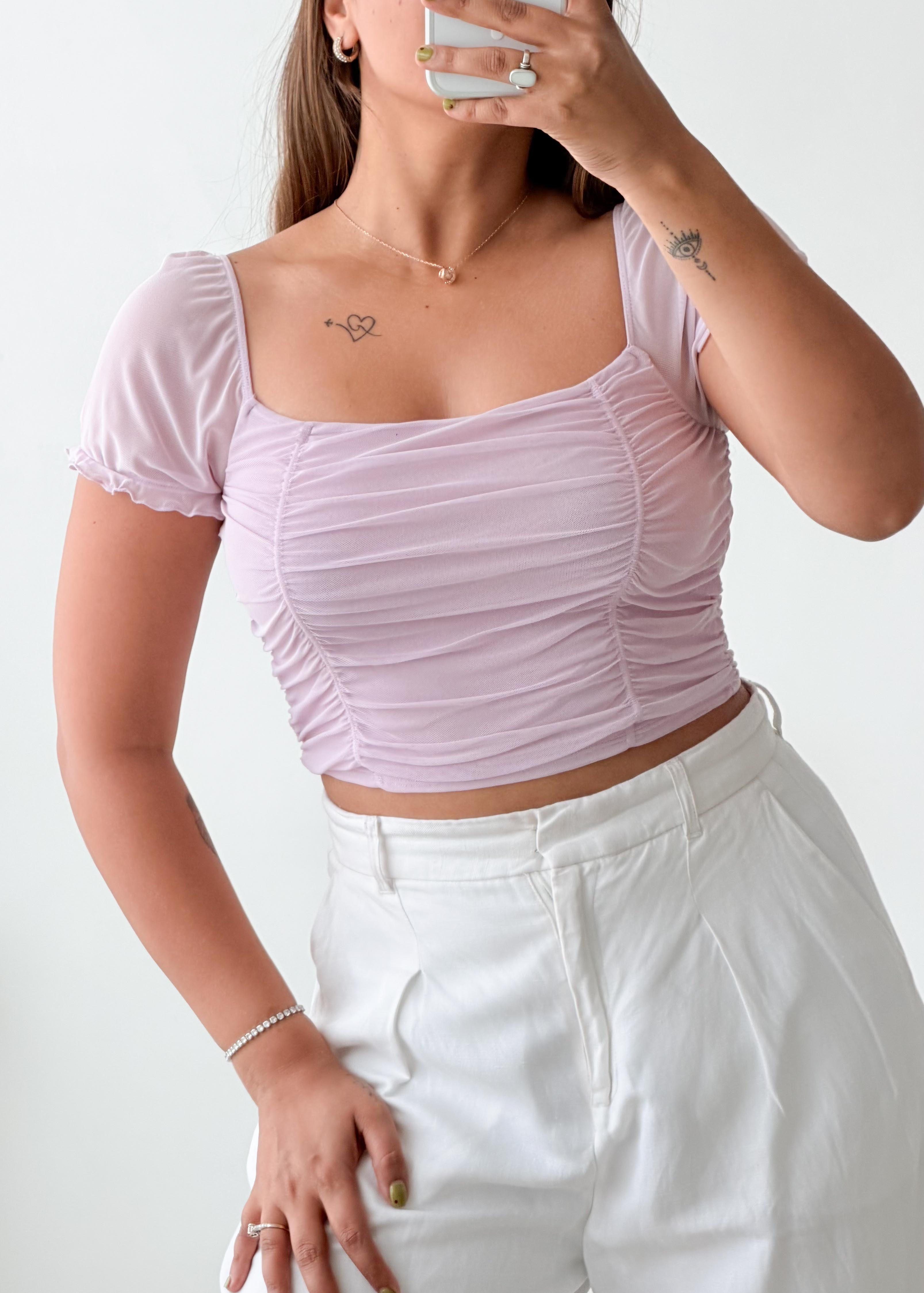Size XS-S Lilac Ruched Crop Top