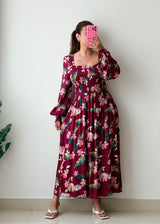 Size S-M Burgundy Floral Midi Dress