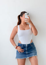 Size XS White Square Neck Cut-Out Bodysuit