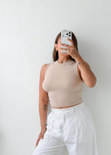 Size S-M Beige High Neck Crop Top