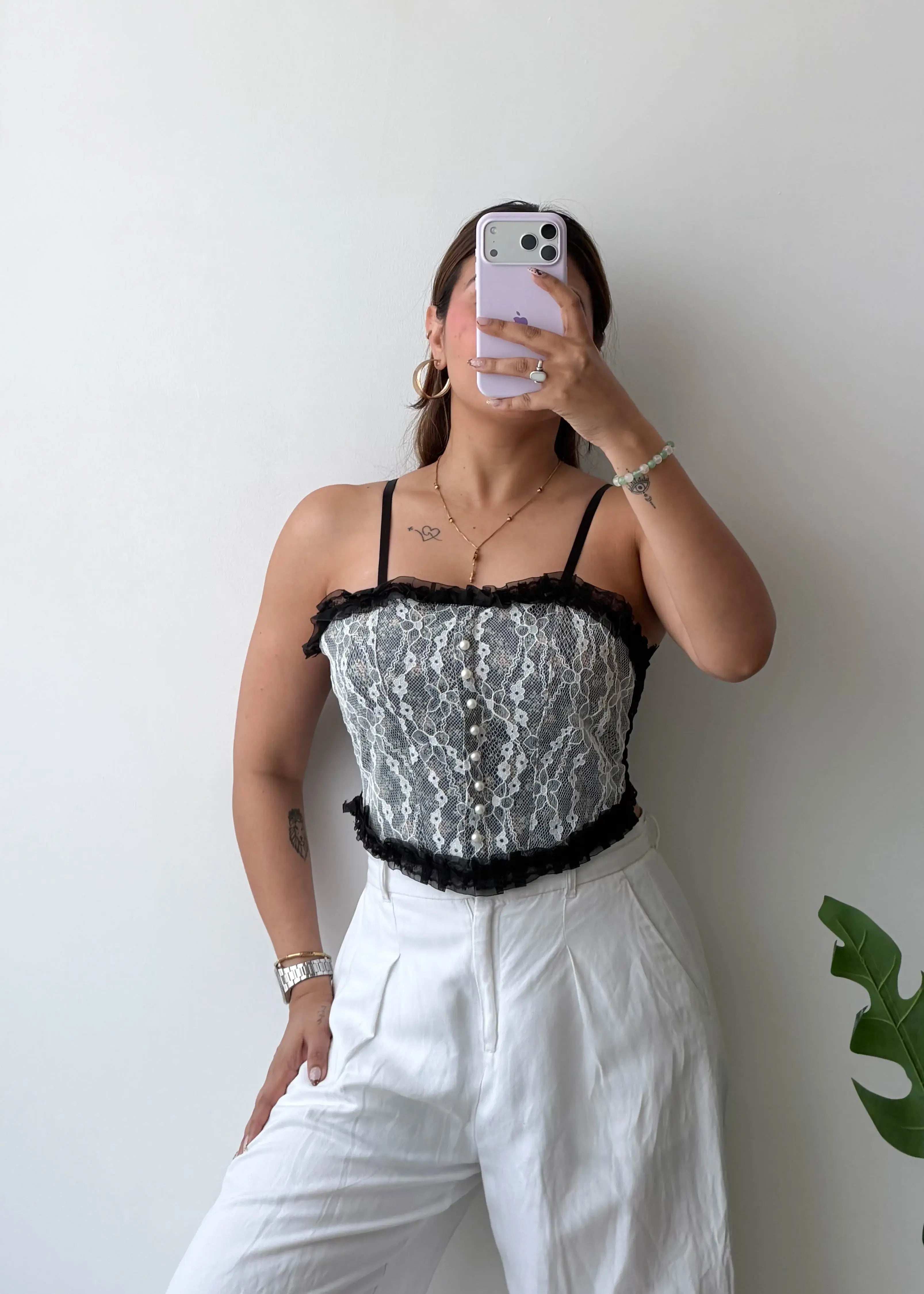 Size XS-S, Black & Grey Lace Cami Top