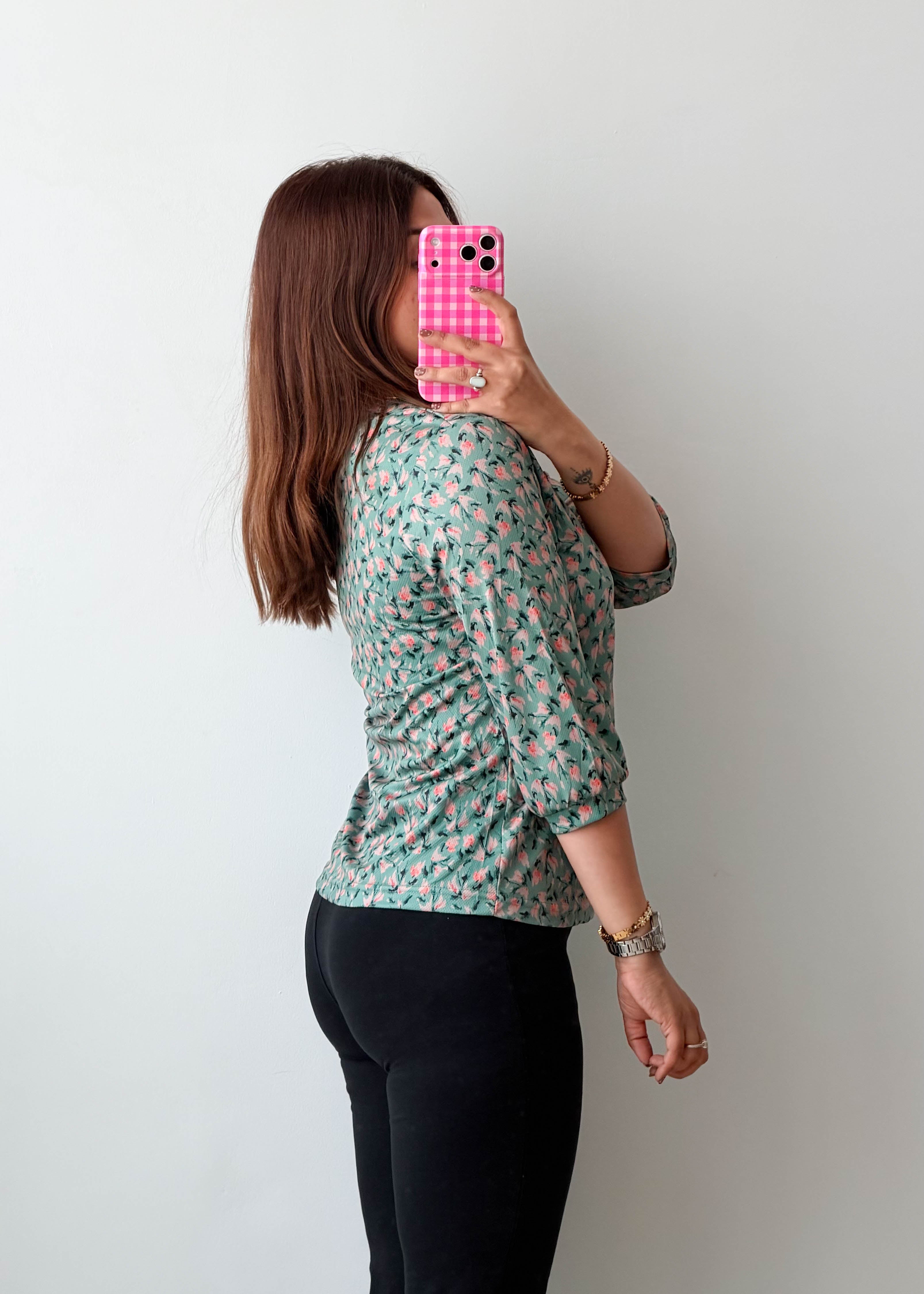 Size XS-S Mint Floral Print Shirt Top