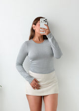 Size S-M Grey Fitted Long Sleeve Top