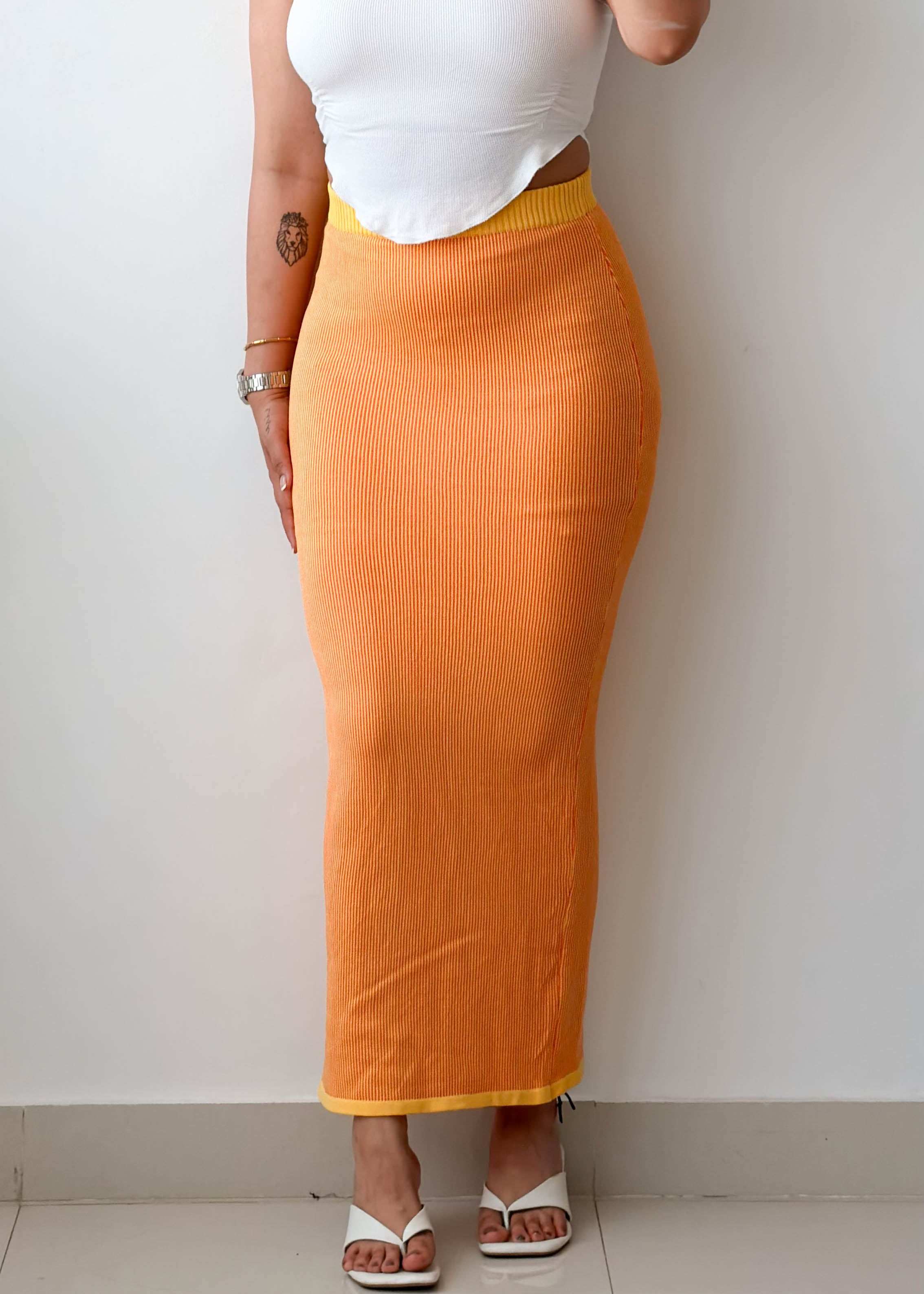 Waist 26-28 Mustard Ribbed Maxi Skirt