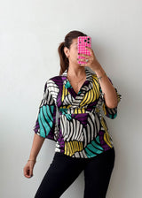 Size S-M Multicolor Geometric Wrap Top
