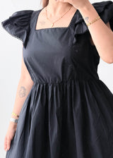 Size M-L Black Puff Sleeve Midi Dress