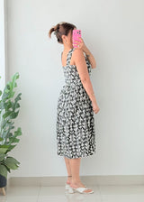Size S-M Black Floral Smocked Midi Dress