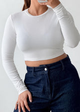 Size S-M White Long Sleeve Crop Top