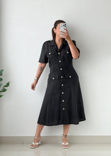 Size M Black Button-Front Utility Midi Dress