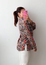 Size M-L Multicolor Geometric Print Shirt Top