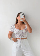 Size XS-S White Floral Milkmaid Crop Top