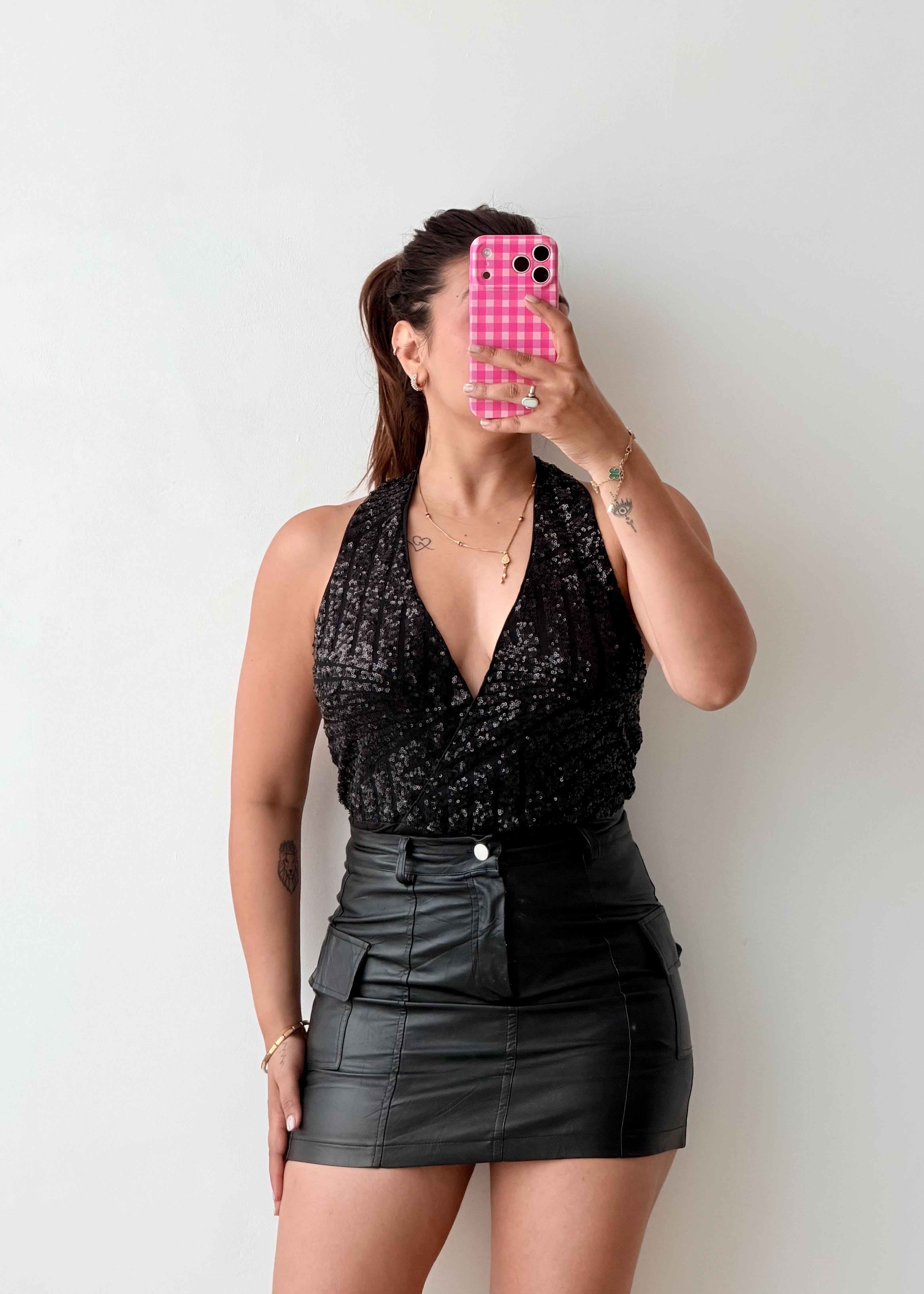 Size M Black Lace Halter Bodysuit