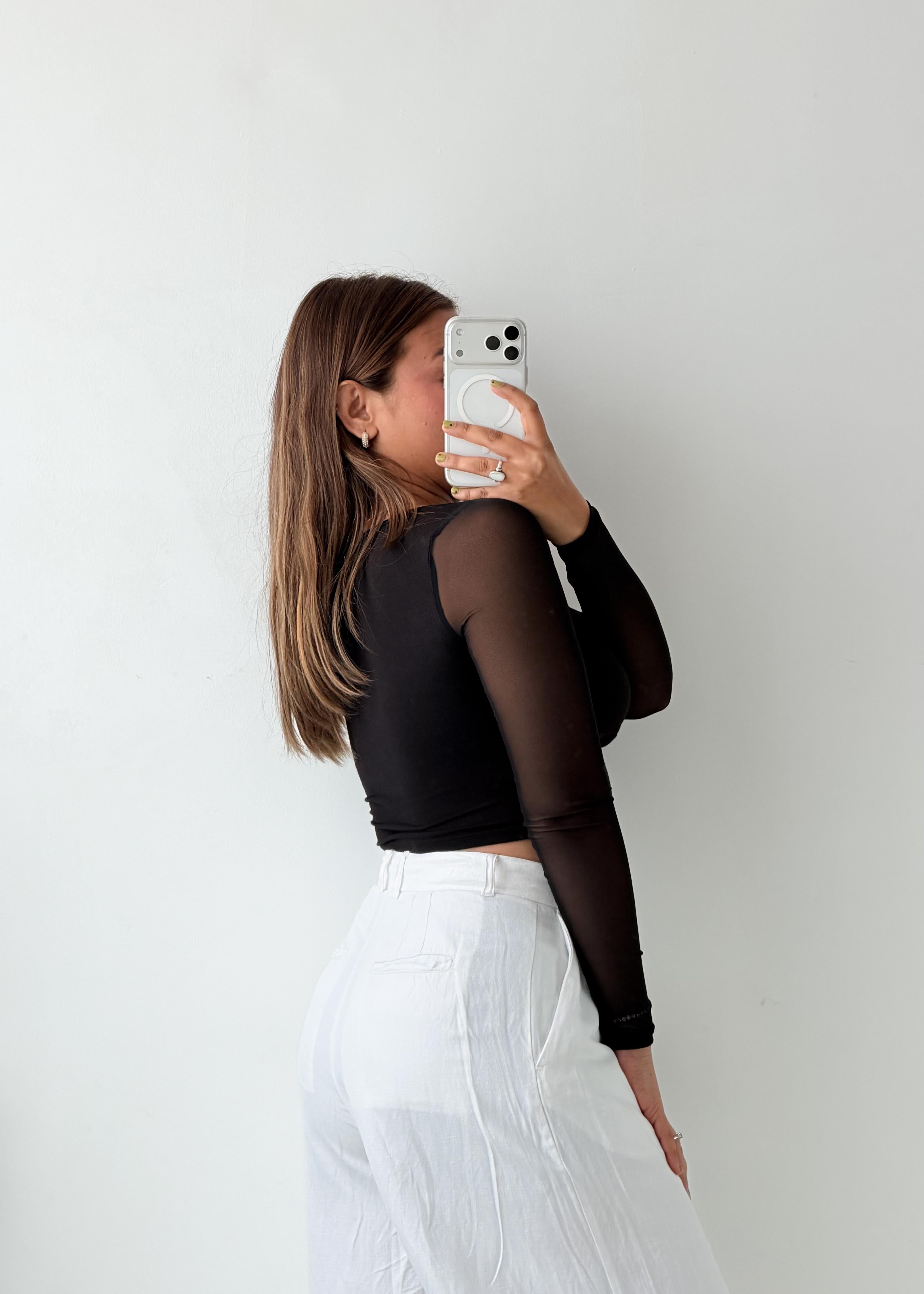 Size S-M Black Mesh Sleeve Top