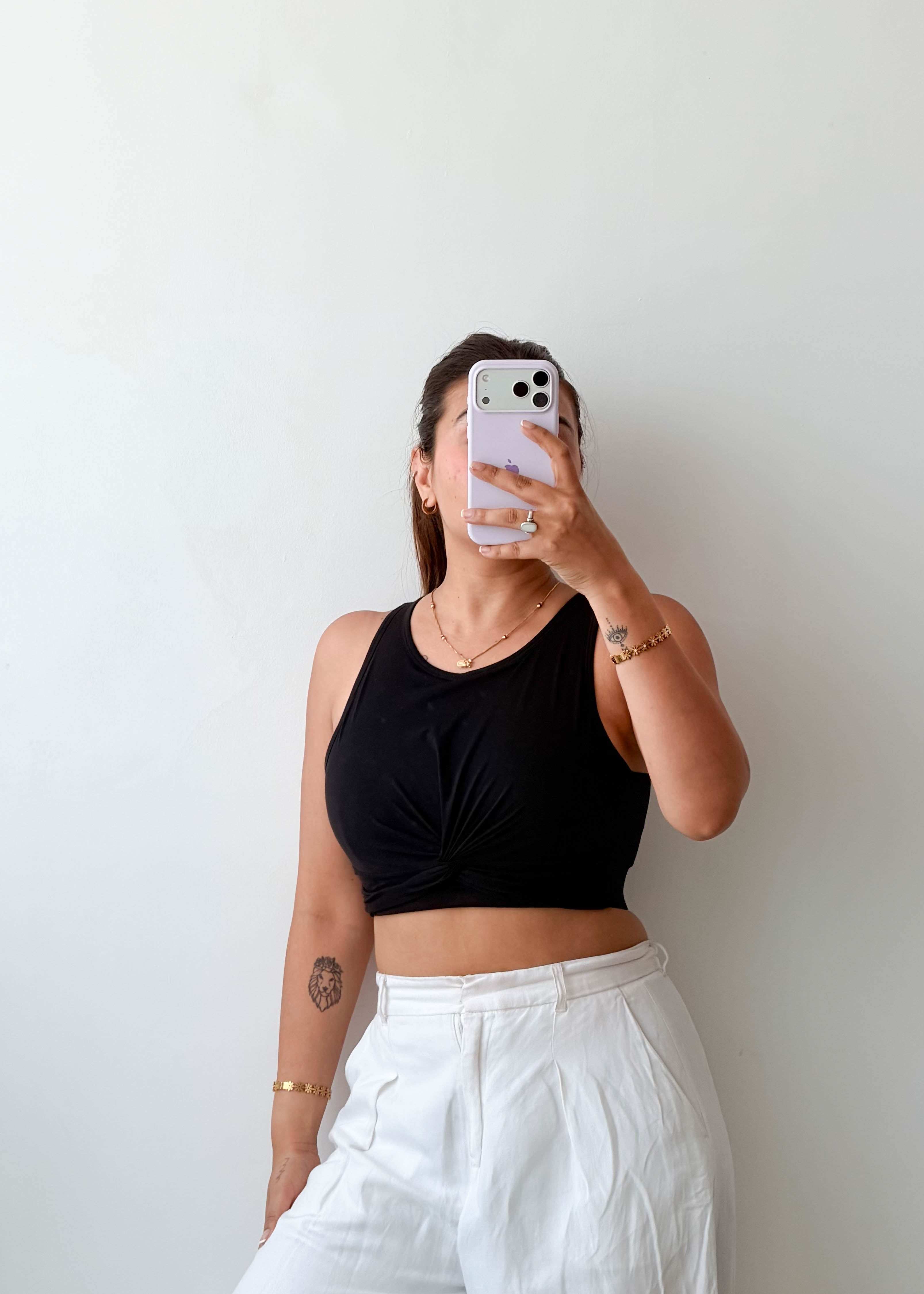 Size XS-S Black Twist Front Crop Top