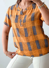 XS-S Mustard Grey Check Cotton Top