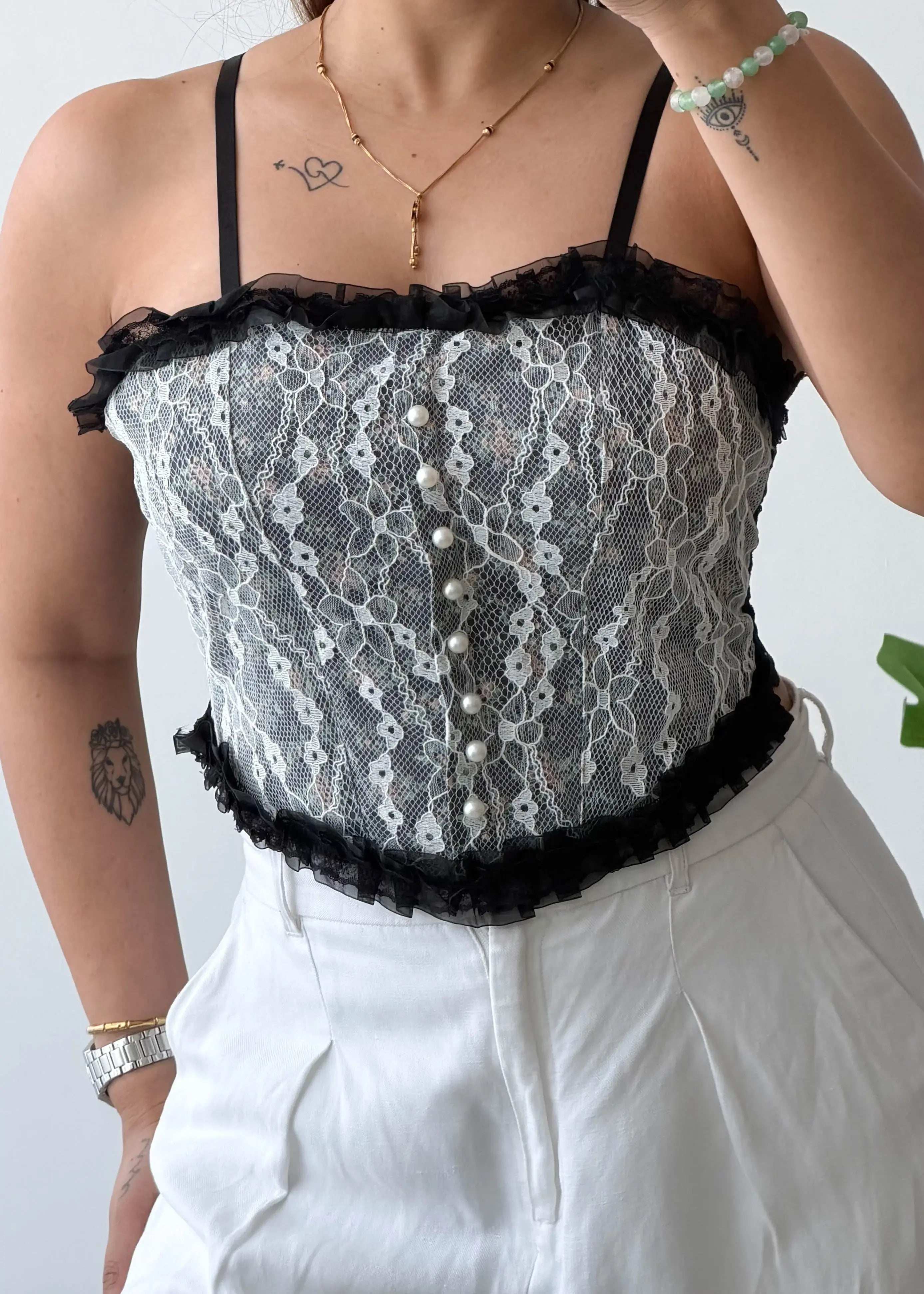 Size XS-S, Black & Grey Lace Cami Top