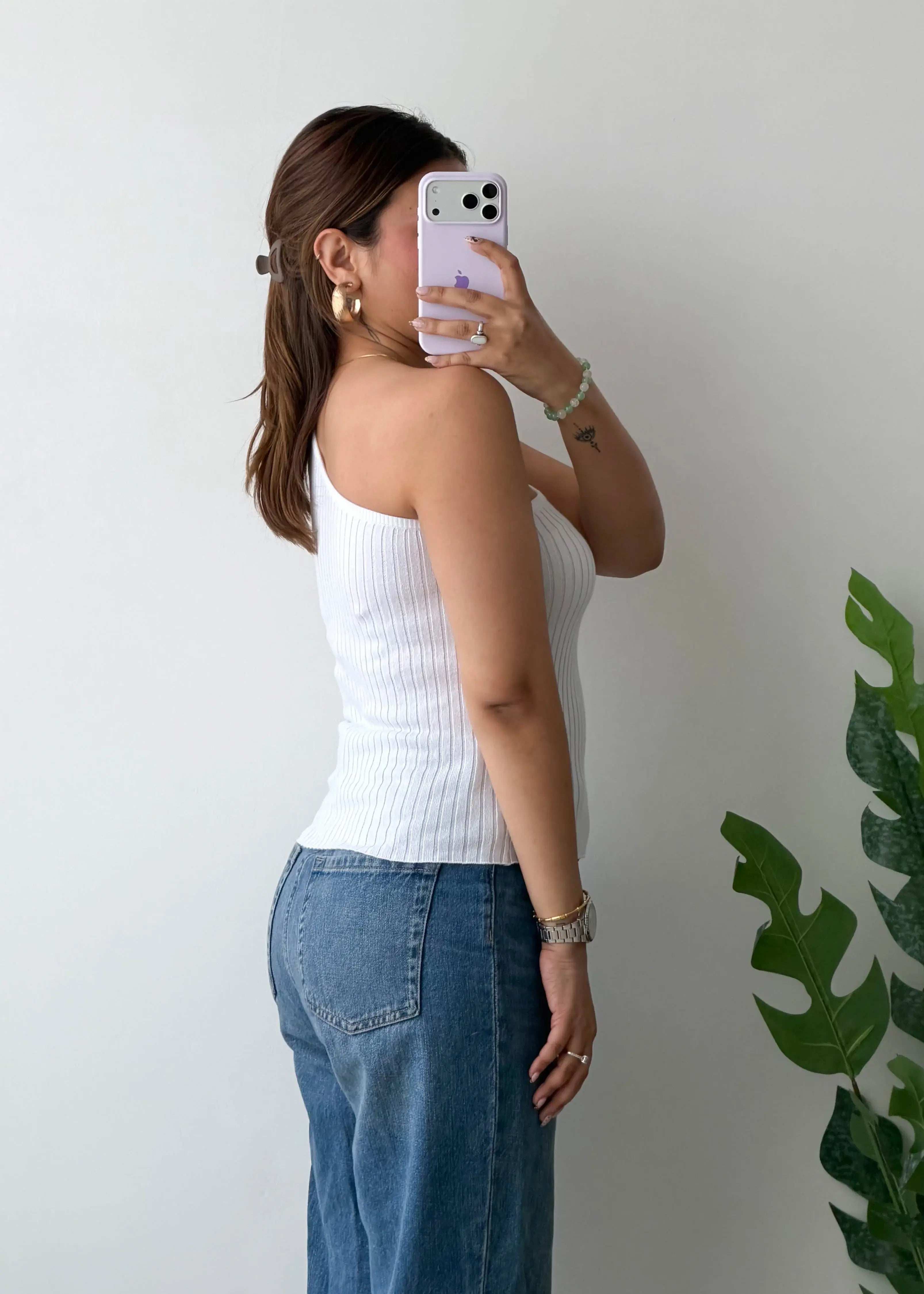 Size XS-S, White One-Shoulder Ribbed Top